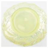 FENTON 8" Green Opalescent Iridescent Uranium Waterlily Swan Black Rimmed Ruffle Vase.