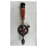 Vintage Hand Crank Drill with Wooden Handle