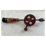 Vintage Hand Crank Drill with Wooden Handle