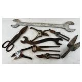Collection of Vintage Hand Tools including Garden Scissors and Wrenches