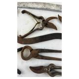 Collection of Vintage Hand Tools including Garden Scissors and Wrenches
