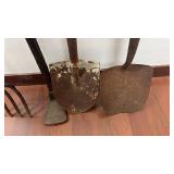 Set of 4 Vintage Yard Tools Including Shovels and Pickaxe