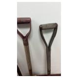 Set of 4 Vintage Yard Tools Including Shovels and Pickaxe