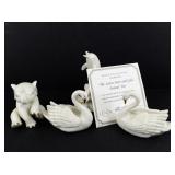 Lenox Porcelain Swans, Elephant, & Leaping Dolphin Figurine Set with 24 Karat Gold Trim