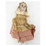 Antique German Bisque Head Doll in Striped Dress