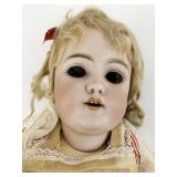 Antique German Bisque Head Doll in Striped Dress