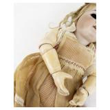Antique German Bisque Head Doll in Striped Dress