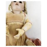 Antique German Bisque Head Doll in Striped Dress
