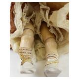 Antique German Bisque Head Doll in Striped Dress