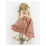 Antique German Bisque Head Doll in Striped Dress