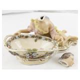 Pair of Antique Porcelain Sweetmeats with Floral Embellishments