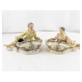 Pair of Antique Porcelain Sweetmeats with Floral Embellishments
