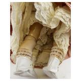 Antique German Bisque Head Doll in Striped Dress