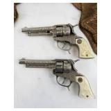 1950s Hubley Toy Cap Guns with Leather Holster Set