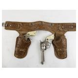 1950s Hubley Toy Cap Guns with Leather Holster Set