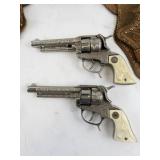 1950s Hubley Toy Cap Guns with Leather Holster Set