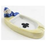 Vintage Japanese Porcelain Ashtray with Blue-Clad Figural Detail