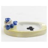 Vintage Japanese Porcelain Ashtray with Blue-Clad Figural Detail