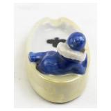 Vintage Japanese Porcelain Ashtray with Blue-Clad Figural Detail