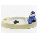 Vintage Japanese Porcelain Ashtray with Blue-Clad Figural Detail