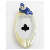 Vintage Japanese Porcelain Ashtray with Blue-Clad Figural Detail