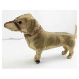 Rare Antique Toy Dog (Roullet & Decamps?) with Red Leather Harness and Wheels