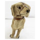 Rare Antique Toy Dog (Roullet & Decamps?) with Red Leather Harness and Wheels