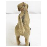 Rare Antique Toy Dog (Roullet & Decamps?) with Red Leather Harness and Wheels
