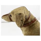 Rare Antique Toy Dog (Roullet & Decamps?) with Red Leather Harness and Wheels