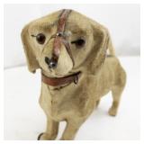 Rare Antique Toy Dog (Roullet & Decamps?) with Red Leather Harness and Wheels
