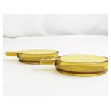 Pair of 3" Amber Glass Ashtrays with Handles