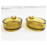 Pair of 3" Amber Glass Ashtrays with Handles