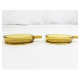 Pair of 3" Amber Glass Ashtrays with Handles