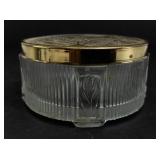 Vintage Glass Powder Jar with Brass Lid and Floral Design