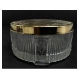 Vintage Glass Powder Jar with Brass Lid and Floral Design