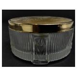 Vintage Glass Powder Jar with Brass Lid and Floral Design
