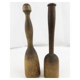 Set of 2 Vintage Wooden Mashers and Mallets