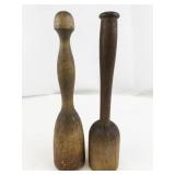 Set of 2 Vintage Wooden Mashers and Mallets