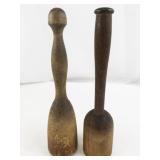 Set of 2 Vintage Wooden Mashers and Mallets