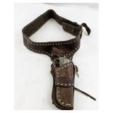 Vintage Leather Gun Holster Belt with Hubley Cowboy Cap Gun
