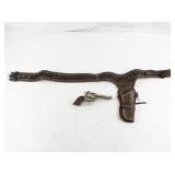 Vintage Leather Gun Holster Belt with Hubley Cowboy Cap Gun