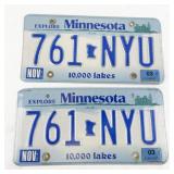 Pair of Minnesota License Plates - 761 NYU