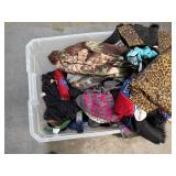 Bin of clothes, shoes, bags, accessories