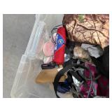 Bin of clothes, shoes, bags, accessories