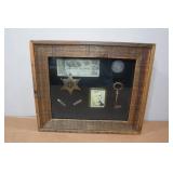 Shadow Box with Vintage Currency, Badge and Photo