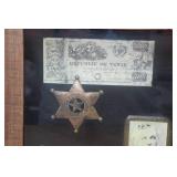 Shadow Box with Vintage Currency, Badge and Photo