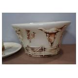 Vintage McCoy El Rancho Western Lidded Chip and Dip Bowl
