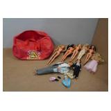 Assorted Vintage Barbie Dolls and Chip & Dale Duffle Bag