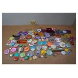 Assorted Vintage Collectibles - Pins, Patches, Trophy