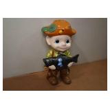 Vintage Smiley Boy Fisherman 1st Place 11" Ceramic Statue